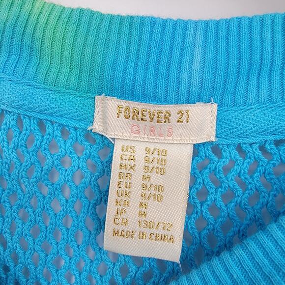 NEW Forever 21 Girls Tie Dye Fishnet Jersey Sheer Cropped Blue Top‎ Size 9/10 - Picture 3 of 8